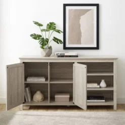 58" Diagonal Grooved Door Sideboard With Open Storage - Saracina Home -Quality Furniture Store GUEST 04550eef a4a8 452e a5ce 387af7746eaf