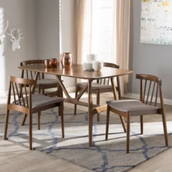 5pc Wyatt Midcentury Modern Walnut Wood Dining Set Beige/Brown - Baxton Studio 14 5pc Wyatt Midcentury Modern Walnut Wood Dining Set Beige/Brown - Baxton Studio -Quality Furniture Store GUEST 0485dc86 a81e 46d6 9051 d7740eb7f591
