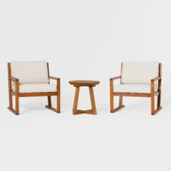 Saracina Home 3pc Modern Slat-Back Acacia Outdoor Conversation Set With Cushions -Quality Furniture Store GUEST 051bd24b e509 42d0 a30a 0bac2d263977