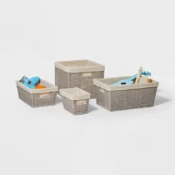 14.75" X 13" X 11" Large Lined Woven Milk Crate Gray - Brightroom™: Decorative Storage Basket, Rectangle, Traditional Style -Quality Furniture Store GUEST 054d99f6 5bc4 4b73 87f9 e39da675c247