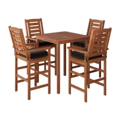 Miramar 5pc Square Wood Patio Bar Height Dining Set - Cinnamon Brown/Black - CorLiving