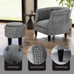 Costway Modern Accent Chair With Ottoman Armchair Barrel Sofa Chair With Footrest Grey -Quality Furniture Store GUEST 0d79f529 497d 4298 be2e a5393d56a140