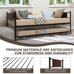 Costway Twin 2-In-1 Daybed Frame With Trundle Bed Set Steel Platform Sofa Bed Black -Quality Furniture Store GUEST 13325170 02a3 4fd8 ad45 9d81deb660c0