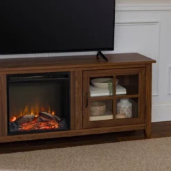 Tasi Transitional Farmhouse Glass Window Pane Door With Electric Fireplace TV Stand For TVs Up To 80" - Saracina Home -Quality Furniture Store GUEST 1b7e41d8 8ce5 4d62 aab3 807810439b3d