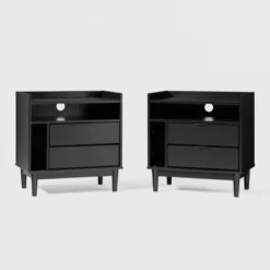 2pk Mid-Century Modern Solid Wood 2 Drawer Storage Nightstands - Saracina Home -Quality Furniture Store GUEST 1f73b353 865e 4131 a376 6364f0459882