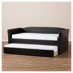 Twin Camino Modern And Contemporary Faux Leather Upholstered Daybed With Guest Trundle Bed - Baxton Studio -Quality Furniture Store GUEST 20ef71f5 5c27 494b b6e0 c6a8ff39d058