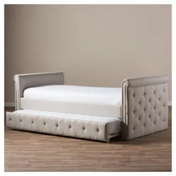 Twin Swanson Modern And Contemporary Fabric Tufted Daybed With Roll-Out Trundle Guest Bed - Baxton Studio -Quality Furniture Store GUEST 232e4719 b59f 422b a319 18e2cb7d875d