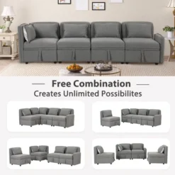 122.8" Minimalist Convertible Modular Sofa, Upholstered Sectional Sofa Couch With 5 Pillows-ModernLuxe 18 122.8" Minimalist Convertible Modular Sofa, Upholstered Sectional Sofa Couch With 5 Pillows-ModernLuxe -Quality Furniture Store GUEST 237762c0 3f79 4047 ab5a 727a719c3b7a