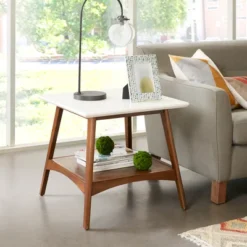 Avenu End Table - Off White/Pecan