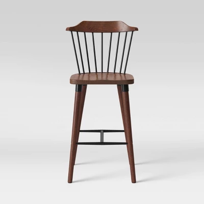 Delway Curved Back Mixed Material Counter Height Barstool Walnut - Threshold™ 4 Delway Curved Back Mixed Material Counter Height Barstool Walnut - Threshold™ - Image 2