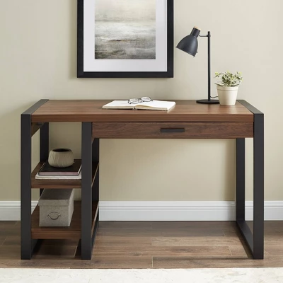 48" Industrial Farmhouse Tech Desk With USB Dark Walnut - Saracina Home 5 48" Industrial Farmhouse Tech Desk With USB Dark Walnut - Saracina Home - Image 3