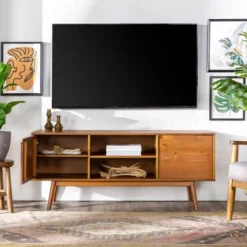 Solid Wood Mid-Century Modern TV Stand For TVs Up To 65" - Saracina Home -Quality Furniture Store GUEST 334bf308 b086 4c05 9568 1ae4a156a658