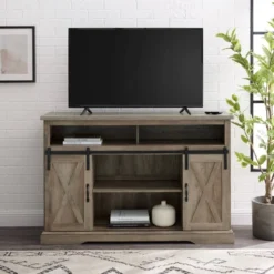 Transitional Sliding Barndoor Highboy TV Stand For TVs Up To 58" - Saracina Home -Quality Furniture Store GUEST 36bb9b85 ffb1 46e0 b0d8 822e73b5b63d