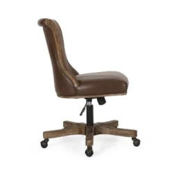 Coulee Contemporary Upholstered Roll Back Swivel Office Chair Dark Brown/Natural - Christopher Knight Home -Quality Furniture Store GUEST 3bfb8dc1 9bd2 4530 a813 0a3e59ca7a35