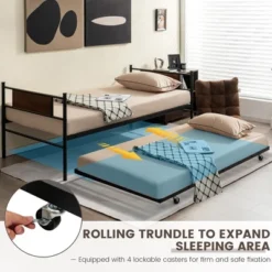 Costway Twin 2-In-1 Daybed Frame With Trundle Bed Set Steel Platform Sofa Bed Black -Quality Furniture Store GUEST 3c505ce9 6484 414c a870 00679bc93d3c