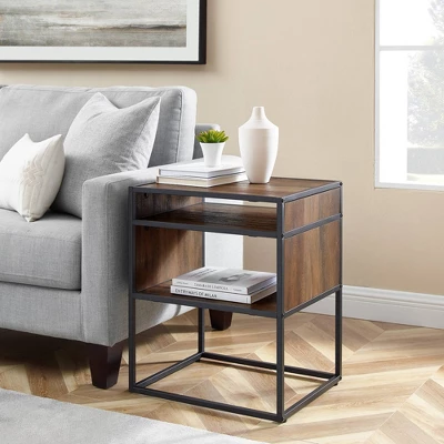 Modern Wood And Metal Side Table With Open Storage - Saracina Home 3 Modern Wood And Metal Side Table With Open Storage - Saracina Home