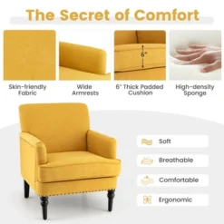 Tangkula Set Of 2 Modern Accent Chair Upholstered Sofa Chair W/ Rubber Wood Legs Yellow -Quality Furniture Store GUEST 4a19594f 9bc1 4a20 ad2b f73a26271abd