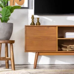 Solid Wood Mid-Century Modern TV Stand For TVs Up To 65" - Saracina Home -Quality Furniture Store GUEST 4afdac7b ce07 40a9 92de c6ef5784b45e