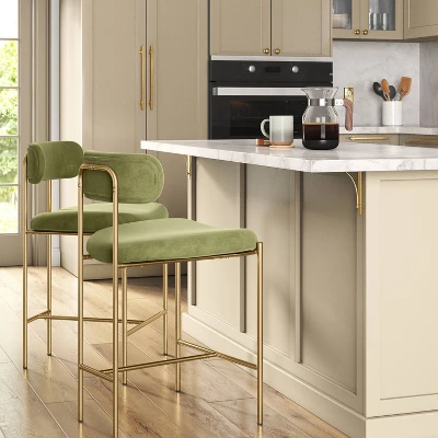Orion Luxe Backed Counter Height Barstool With Brass Legs Olive Green Velvet - Threshold™ 3 Orion Luxe Backed Counter Height Barstool With Brass Legs Olive Green Velvet - Threshold™
