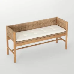 Elden Wood Bench With Woven Back And Loose Cushion Seat - Threshold™ Designed With Studio McGee -Quality Furniture Store GUEST 512a58d0 258b 4cd4 8401 add11f70e81d