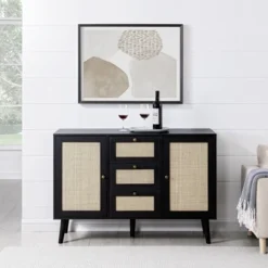 Modern Boho Wood And Rattan Storage Sideboard Black - Saracina Home -Quality Furniture Store GUEST 52f5e3ee 76b4 4a71 b8d9 41f7b184a080