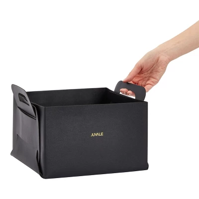 Juvale 2 Pack Faux Leather Foldable Storage Bins With Handles, Collapsible Baskets For Home Organization, Black, 10 X 6.5 In 5 Juvale 2 Pack Faux Leather Foldable Storage Bins With Handles, Collapsible Baskets For Home Organization, Black, 10 X 6.5 In - Image 3