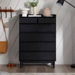 Mid-Century Modern Solid Wood 6 Drawer Vertical Dresser - Saracina Home -Quality Furniture Store GUEST 637b662c eea4 4bc0 92bd a012795c36fd