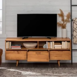 Cara Mid-Century Modern 3 Drawer TV Stand For TVs Up To 65" - Saracina Home 33 Cara Mid-Century Modern 3 Drawer TV Stand For TVs Up To 65" - Saracina Home -Quality Furniture Store GUEST 6406604d 1ec4 4548 a085 d7d44d4bfcce