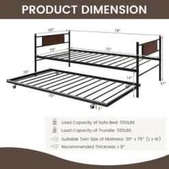 Costway Twin 2-In-1 Daybed Frame With Trundle Bed Set Steel Platform Sofa Bed Black -Quality Furniture Store GUEST 65439403 ce0a 428c 9625 5f5e23213a7b