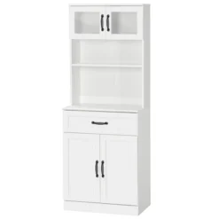 HOMCOM Freestanding Kitchen Pantry, 4-Door Buffet Cabinet With Hutch, Coffee Bar With Adjustable Shelves, 63.5 Inches, White -Quality Furniture Store GUEST 66068933 5001 4d3c a7c7 1f54b3c22f3d