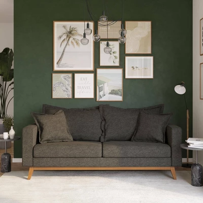 Maryan Pillowback Wood Stretcher Sofa Gray Linen - Room & Joy 4 Maryan Pillowback Wood Stretcher Sofa Gray Linen - Room & Joy - Image 2