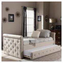 Twin Swanson Modern And Contemporary Fabric Tufted Daybed With Roll-Out Trundle Guest Bed - Baxton Studio -Quality Furniture Store GUEST 73ea050e 1e52 47c4 88bc 62a5a2ba10d6