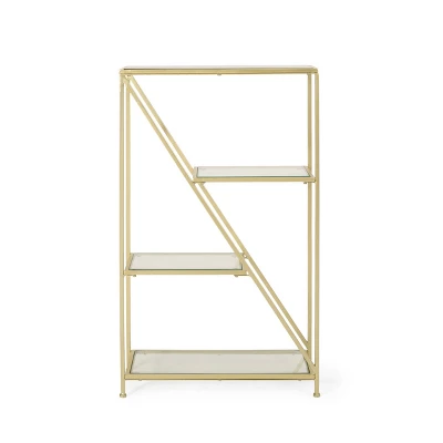 Kokesh Modern Glam Tempered Glass 3 Shelf Asymmetrical Bookcase Gold - Christopher Knight Home 6 Kokesh Modern Glam Tempered Glass 3 Shelf Asymmetrical Bookcase Gold - Christopher Knight Home - Image 4