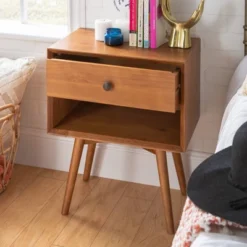 Greenberg 1 Drawer Mid-Century Modern Solid Wood Nightstand - Saracina Home -Quality Furniture Store GUEST 7acf3373 e0cd 4483 8953 f995e28697c0
