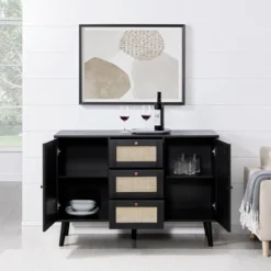 Modern Boho Wood And Rattan Storage Sideboard Black - Saracina Home -Quality Furniture Store GUEST 7bc37572 f000 43c4 929d e98d99d140c8