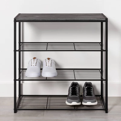 4 Tier Shoe Rack Black Metal With Black Oak Wood - Brightroom™ 3 4 Tier Shoe Rack Black Metal With Black Oak Wood - Brightroom™
