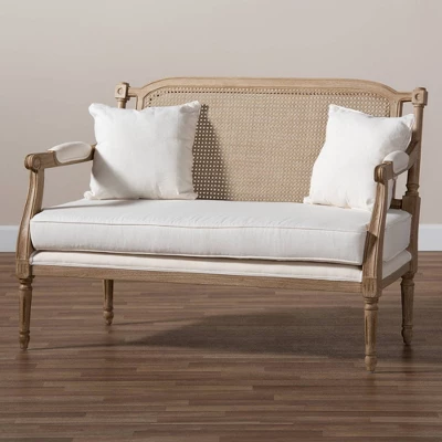 Clemence Upholstered Whitewashed Wood Sofa Loveseat Ivory/Oak - Baxton Studio 3 Clemence Upholstered Whitewashed Wood Sofa Loveseat Ivory/Oak - Baxton Studio