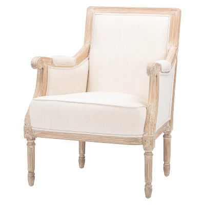 Chavanon Wood & Linen Traditional French Accent Chair Light Beige - Baxton Studio 4 Chavanon Wood & Linen Traditional French Accent Chair Light Beige - Baxton Studio - Image 2