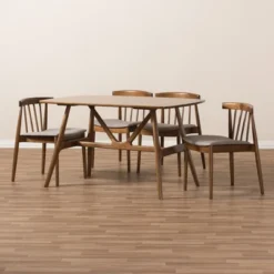 5pc Wyatt Midcentury Modern Walnut Wood Dining Set Beige/Brown - Baxton Studio 16 5pc Wyatt Midcentury Modern Walnut Wood Dining Set Beige/Brown - Baxton Studio -Quality Furniture Store GUEST 8a16d0ec 2bab 4fac ae52 2314bae203f1