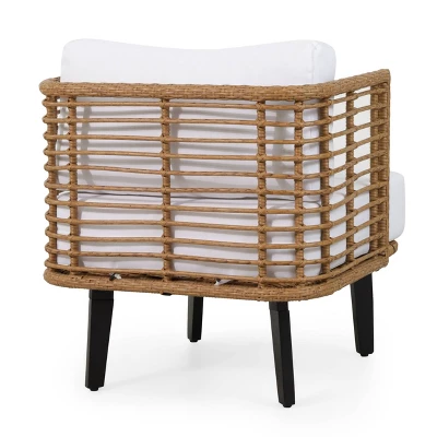 Nic Outdoor Wicker Club Chair With Cushion - Light Brown/White - Christopher Knight Home 4 Nic Outdoor Wicker Club Chair With Cushion - Light Brown/White - Christopher Knight Home - Image 2