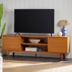 Solid Wood Mid-Century Modern TV Stand For TVs Up To 80" - Saracina Home -Quality Furniture Store GUEST 8b7506fc 5e20 44b3 838f e44d2919b468