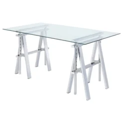 Statham Glass Top Adjustable Sawhorse Standing Desk Chrome - Coaster -Quality Furniture Store GUEST 8f725f4c e81e 4aac bcc9 d29262a38211