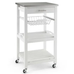 Costway Compact Kitchen Island Cart Rolling Service Trolley With Stainless Steel Top Basket -Quality Furniture Store GUEST 947788ec 927f 4097 bffa cbd674ec7025