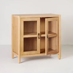 Grooved Wood With Glass 2-Door Cabinet - Natural - Hearth & Hand™ With Magnolia -Quality Furniture Store GUEST 9aa7705a c66f 495b 80dd 55470dae1fa8