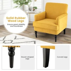 Tangkula Set Of 2 Modern Accent Chair Upholstered Sofa Chair W/ Rubber Wood Legs Yellow -Quality Furniture Store GUEST a6a84f45 660c 4986 95cb 5dcdc2196e02