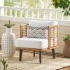 Nic Outdoor Wicker Club Chair With Cushion - Light Brown/White - Christopher Knight Home