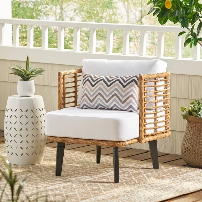 Nic Outdoor Wicker Club Chair With Cushion - Light Brown/White - Christopher Knight Home 3 Nic Outdoor Wicker Club Chair With Cushion - Light Brown/White - Christopher Knight Home