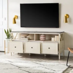 Farmhouse 3 Drawer Wood TV Stand For TVs Up To 65" - Saracina Home -Quality Furniture Store GUEST acf328b1 4981 4fb4 9c99 669678336b76