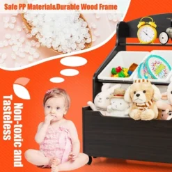 Costway Kids Wooden Toy Storage Unit Organizer W/Rolling Toy Box & Plastic Bins NaturalEspresso -Quality Furniture Store GUEST afc4f8c4 324e 4563 81ff d202841d1460