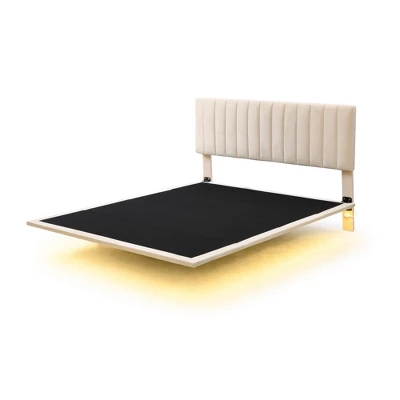 Queen Size Upholstered Floating Velvet Platform Bed With Sensor Light And Headboard-ModernLuxe 5 Queen Size Upholstered Floating Velvet Platform Bed With Sensor Light And Headboard-ModernLuxe - Image 3